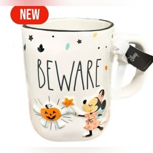 NEW Rae Dunn Minnie Mouse BEWARE Mug Halloween Disney Coffee Cup Fairy Pumpkin